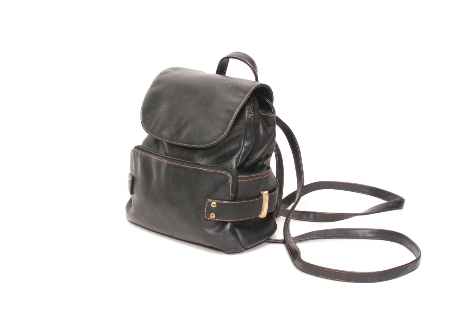GRUNGE black leather 80s BACKPACK drawstring GOTH mini unisex