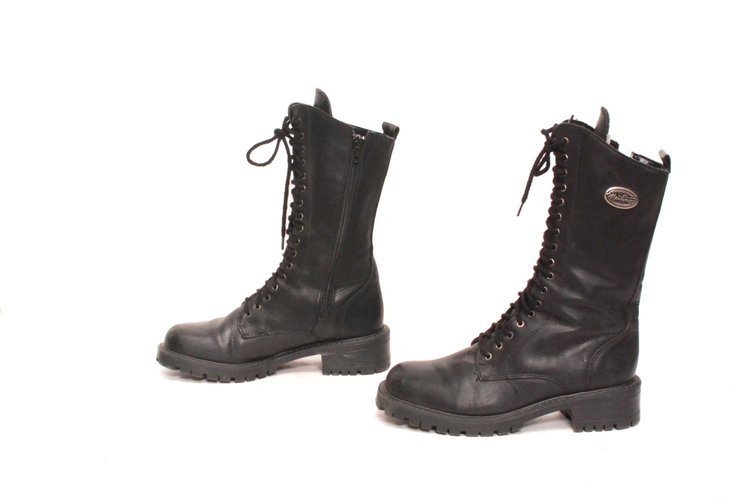 size 8 PLATFORM black leather 80s 90s COMBAT lace up GOTH midcalf boots