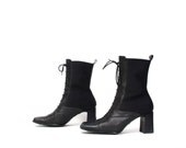 size 8.5 MINIMAL black leather 80s 90s PREPPY elastic lace up heel boots