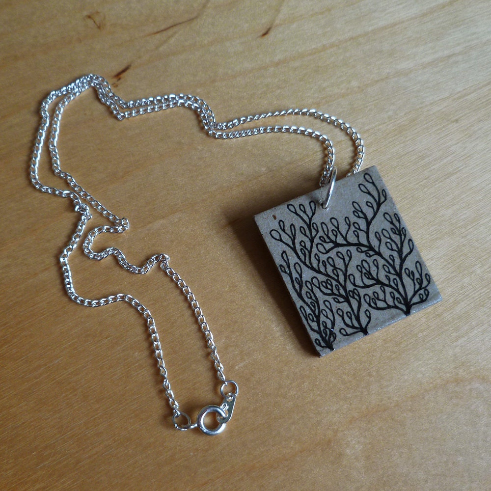 Spring Foliage Pendant - Eco Friendly Bookboard Necklace - OOAK