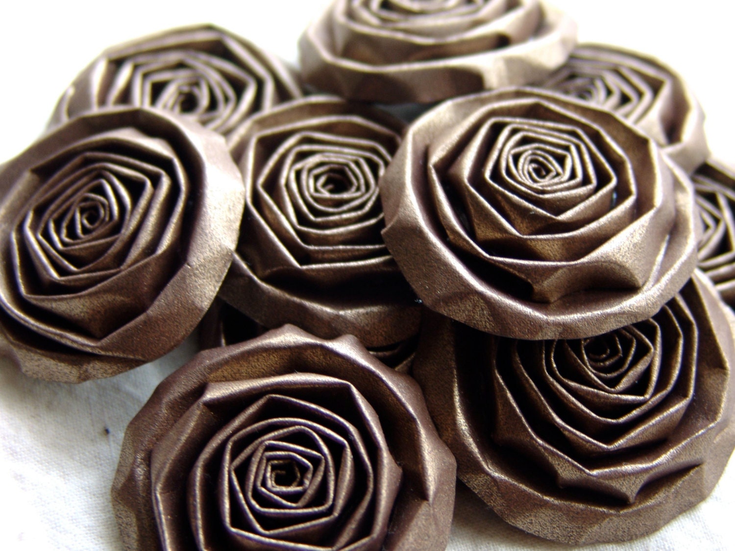 Chocolate Brown wedding decor paper flowers set of 10 handmade roses shimmery