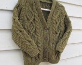 Boys Handknit Sweater. Loden Green, size 2/3, Irish, Aran. Handknit Childrens Sweaters by FeltedFriends on Etsy