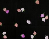 Fun 1960s vintage fabric, black with pink and lavender strawberries