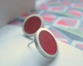 Raspberry Pink Earrings - Round Resin Earring -  Dot  Earrings - Pop - stud - UK Jewellery