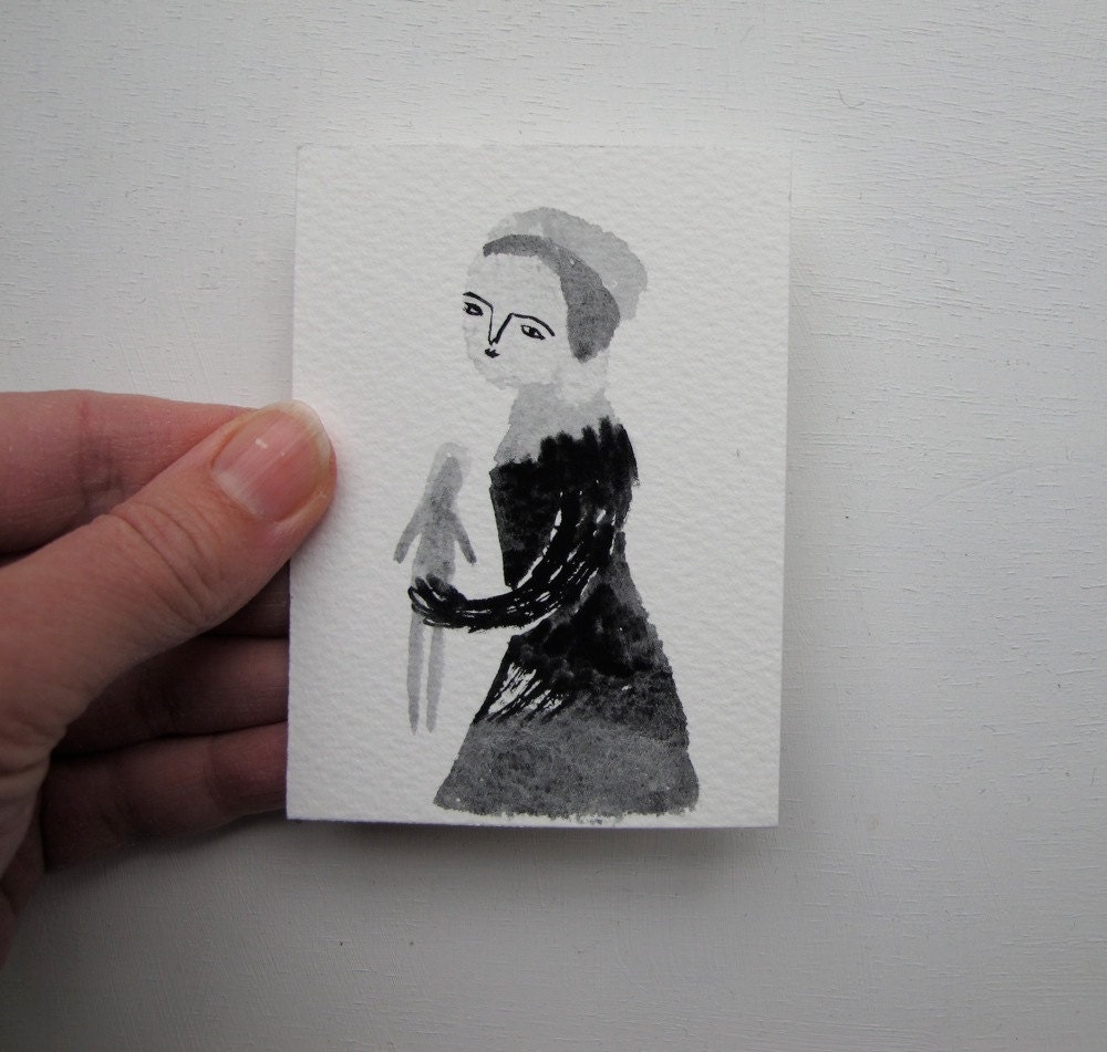 RESERVED for D - tiny portrait no. 18 - gouache portrait folk art