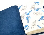 Royal Blue Nautical Leather Journal, A Handmade Leather Sketchbook with Seashells