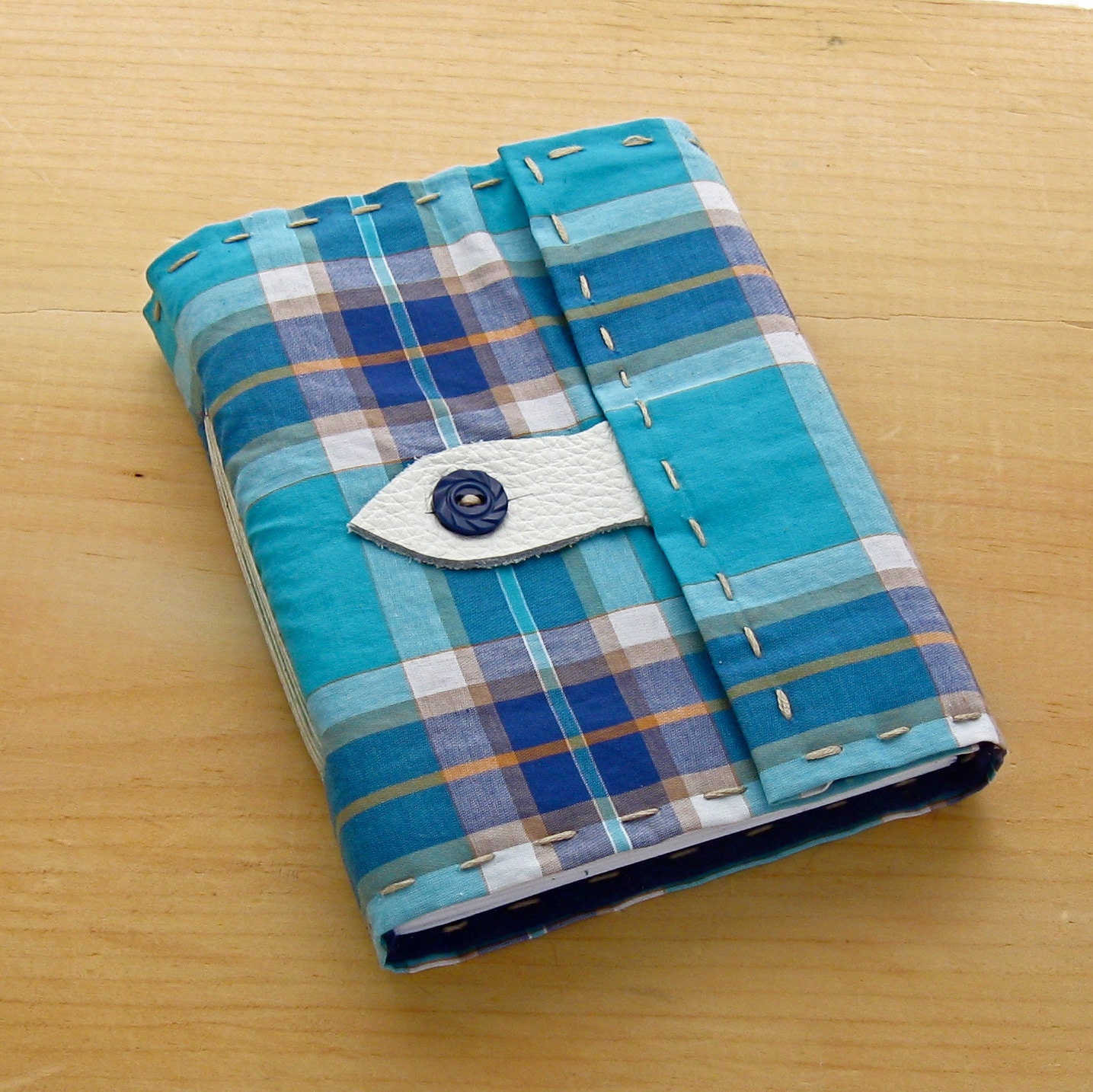 Blue Plaid Vintage Fabric Journal and Sketchbook in Preppy Plaid On Sale