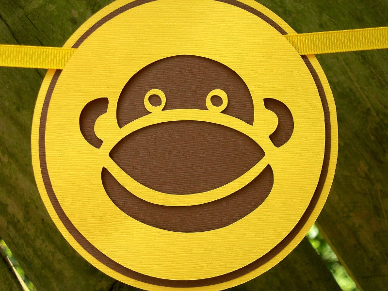 Sock Monkey Baby Banner Yellow and Brown Gender Neutral READY TO SHIP
