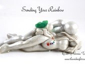 Sending Your Rainbow - Angel Baby, Father, and pregnant mother sculpture - made to order in any colors
