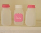 Plastic Milk bottles kids parties pink white caps with straw hole set of 8  juice bottle with lids milk jugs choose color of lids