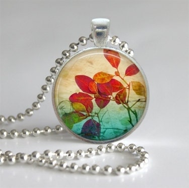 FALL FOLIAGE 1 inch Circle Pendant with Ball Chain