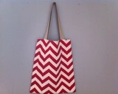 Red Chevron Canvas Tote