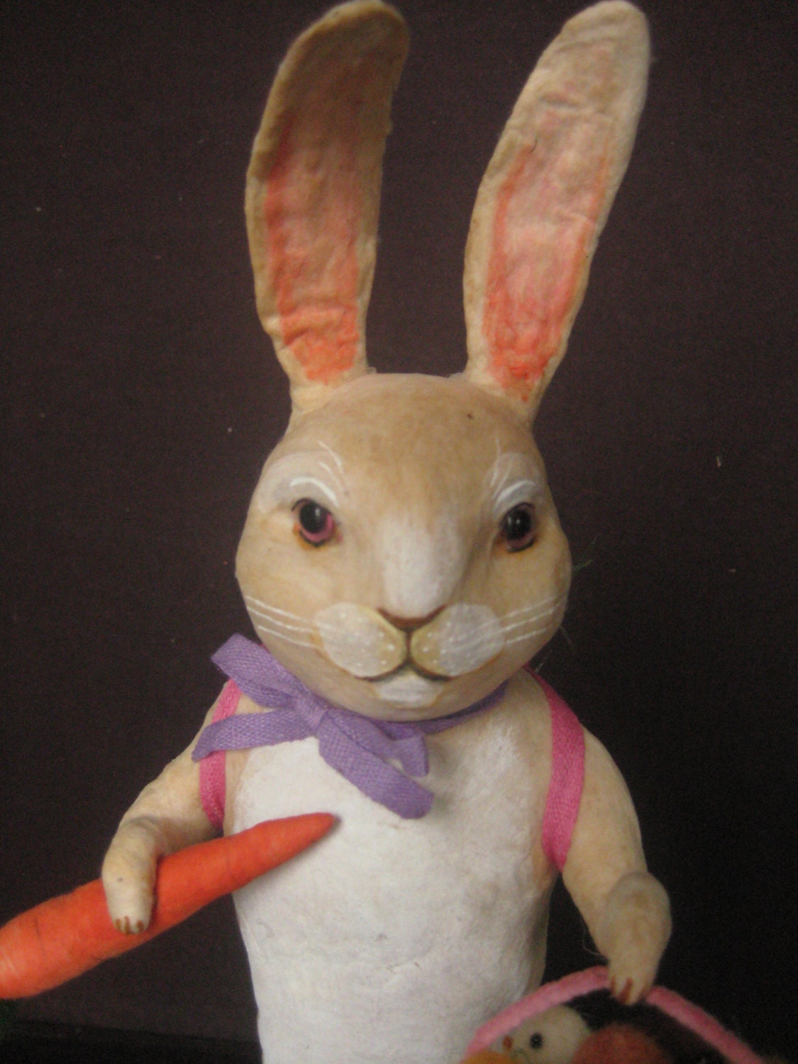 Large Spun Cotton Rabbit Centerpiece with Chicks