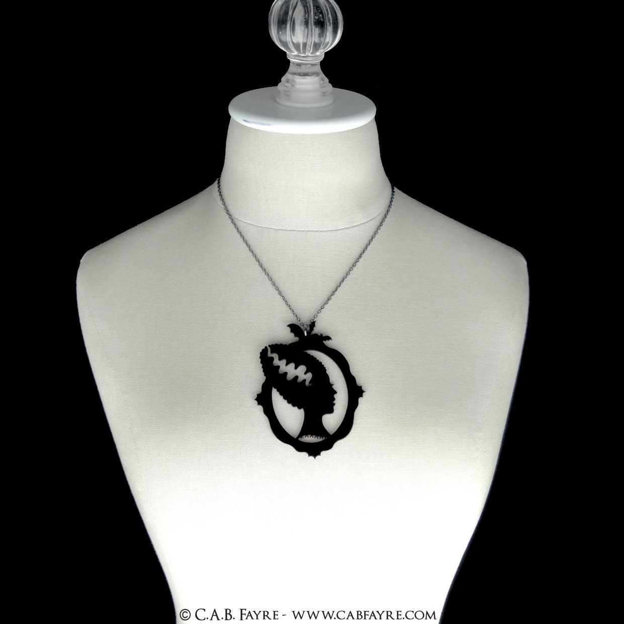 Bride of Frankenstein Silhouette Necklace - Laser Cut Acrylic (C.A.B. Fayre Original Design)