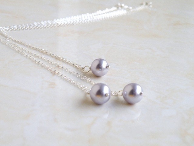 Lavender Swarovski Pearl Necklace Sterling Silver Bridesmaids Jewelry Pearl Jewelry Set of 3