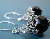 Black Crystal Dangles, Rustic Silver, Jet Crystal Earrings, Vintage Inspired Chic, Black Earring Drops, Swarovski Crystal Dangles