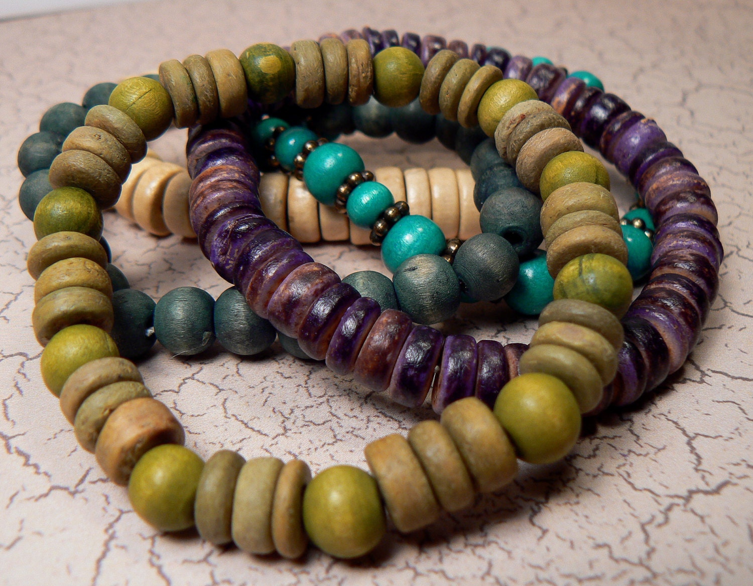 Wood Stacking Bracelets, Wood Bead Stretch Bracelet Set, Layering Bracelets, Natural Eco Friendly Bracelet Set