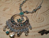 Aqua Blue Necklace, Turquoise Crystal Drops, Silver Necklace, Whimsical Jewelry, Baby Blue Necklace