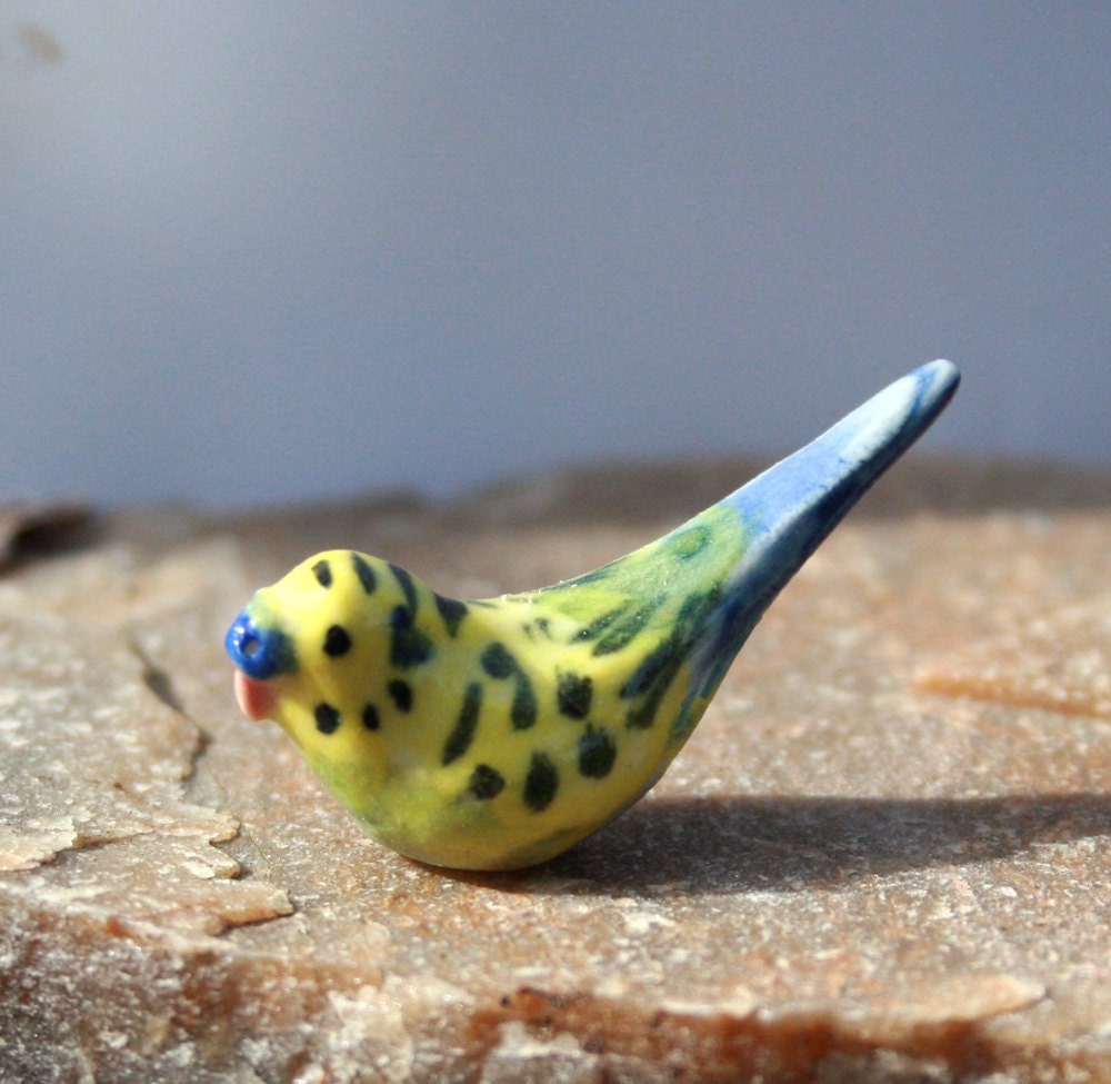bird figurine - little green parakeet - porcelain sculpture