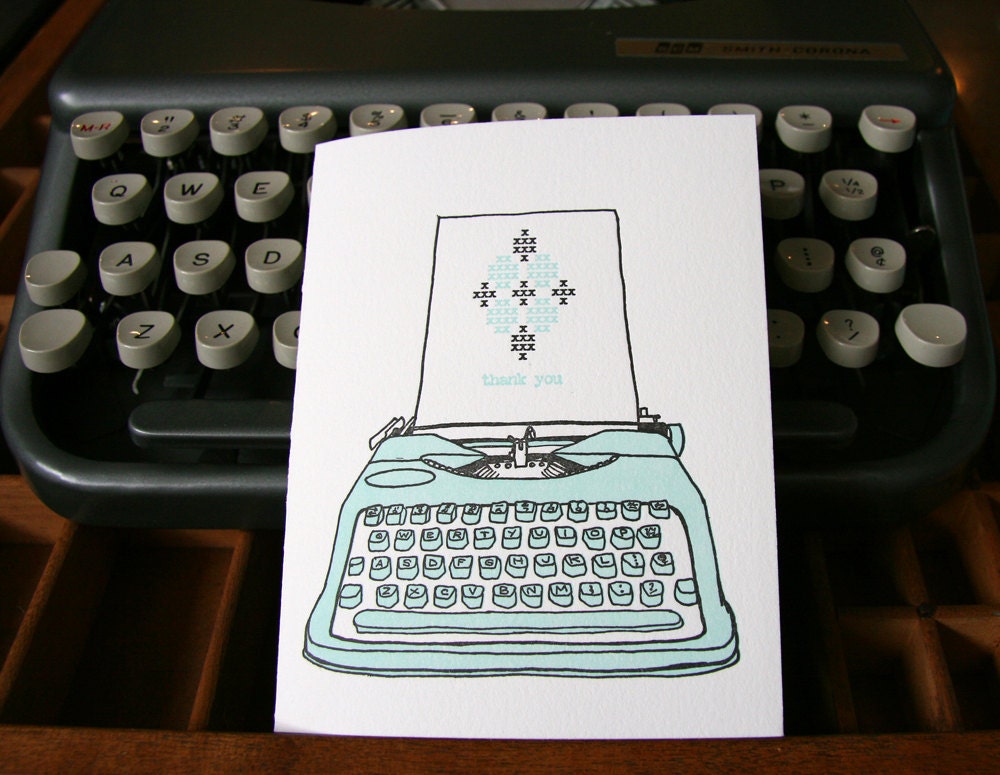 letterpress thank you vintage typewriter card