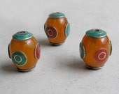 Copal Resin and Inlay Tibetan Beads- Tibetan Copal Resin Beads with Coral and Turquoise Inlay- Bead Collection