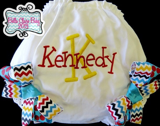 Personalized Diaper Cover for baby girls toddler- Custom Order Bloomers yellow Turquoise red black chevron Bows