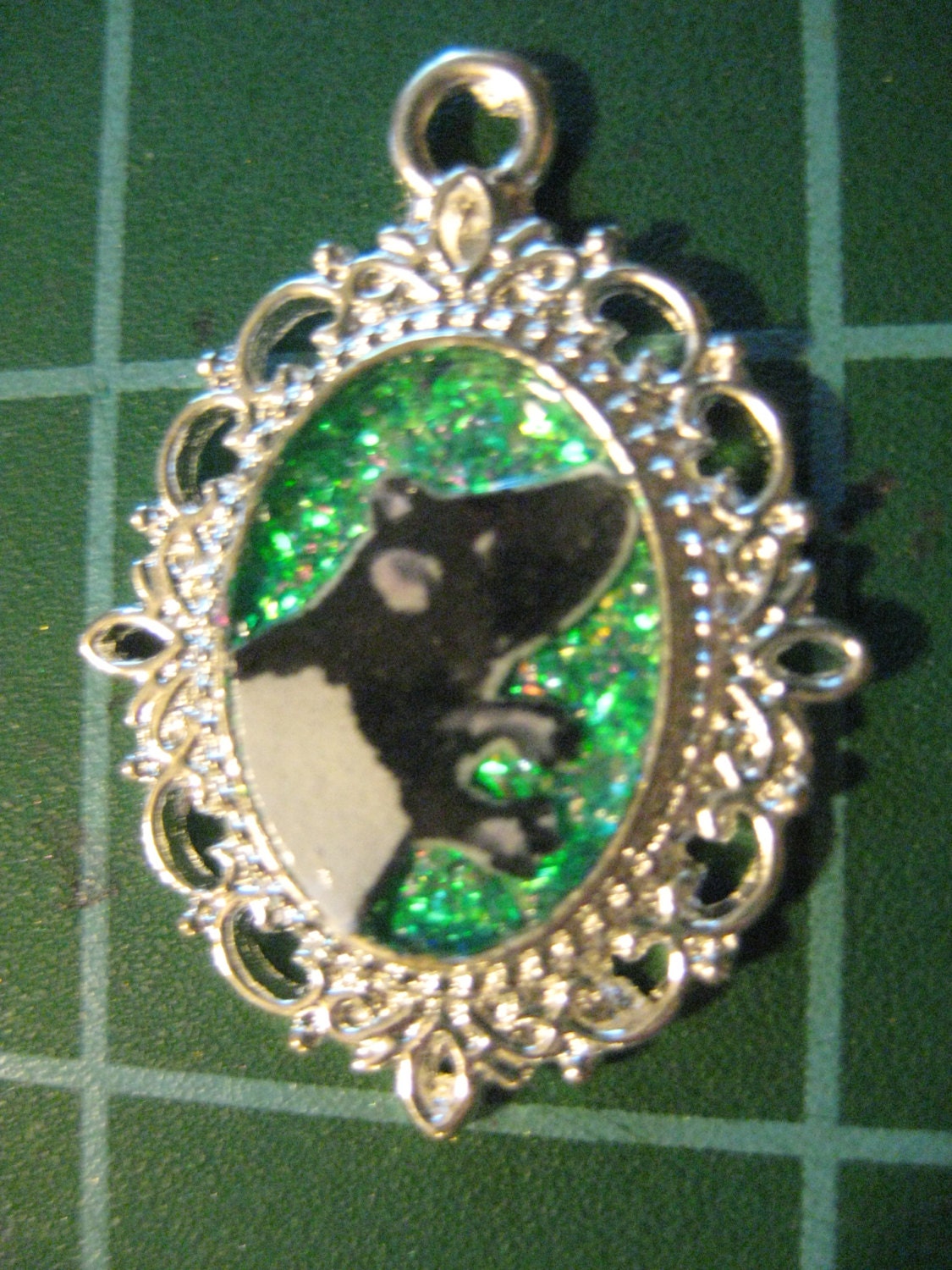 Rainbow Rats Series: Hooded Rat Pendant with Grass Green Tinsel Background