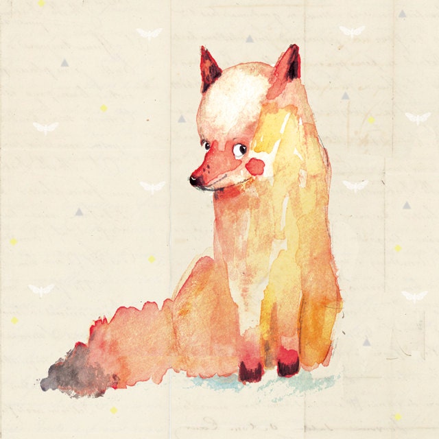 Illustration Wall Art Print -Little Fox- Print 6x8 inches,