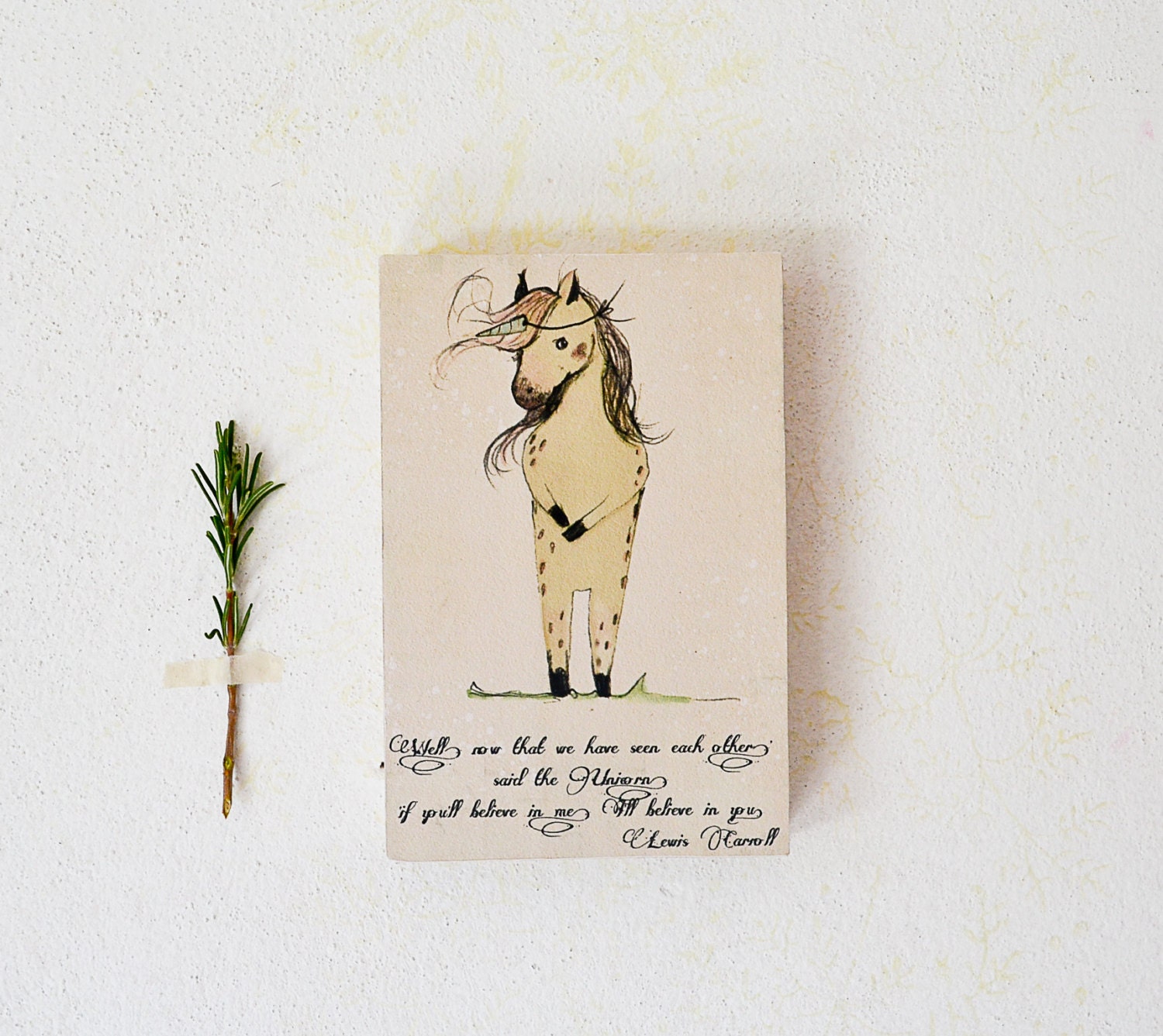 Unicorn quote, 'if you'll believe in me, I'll believe in you. -Print- Reproduction Mounted On Wood Block 4x6 inches