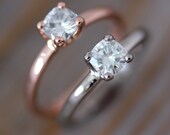 Cushion Cut  Moissanite Engagement Ring, Four Prong Ring Design, Diamond Alternative in Recycled 14k Rose  Gold
