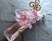 Pink topaz earrings sterling silver post style emerald cut large dangle cluster glamorous mermaid feminine bride wedding luxe --Cendrillon--