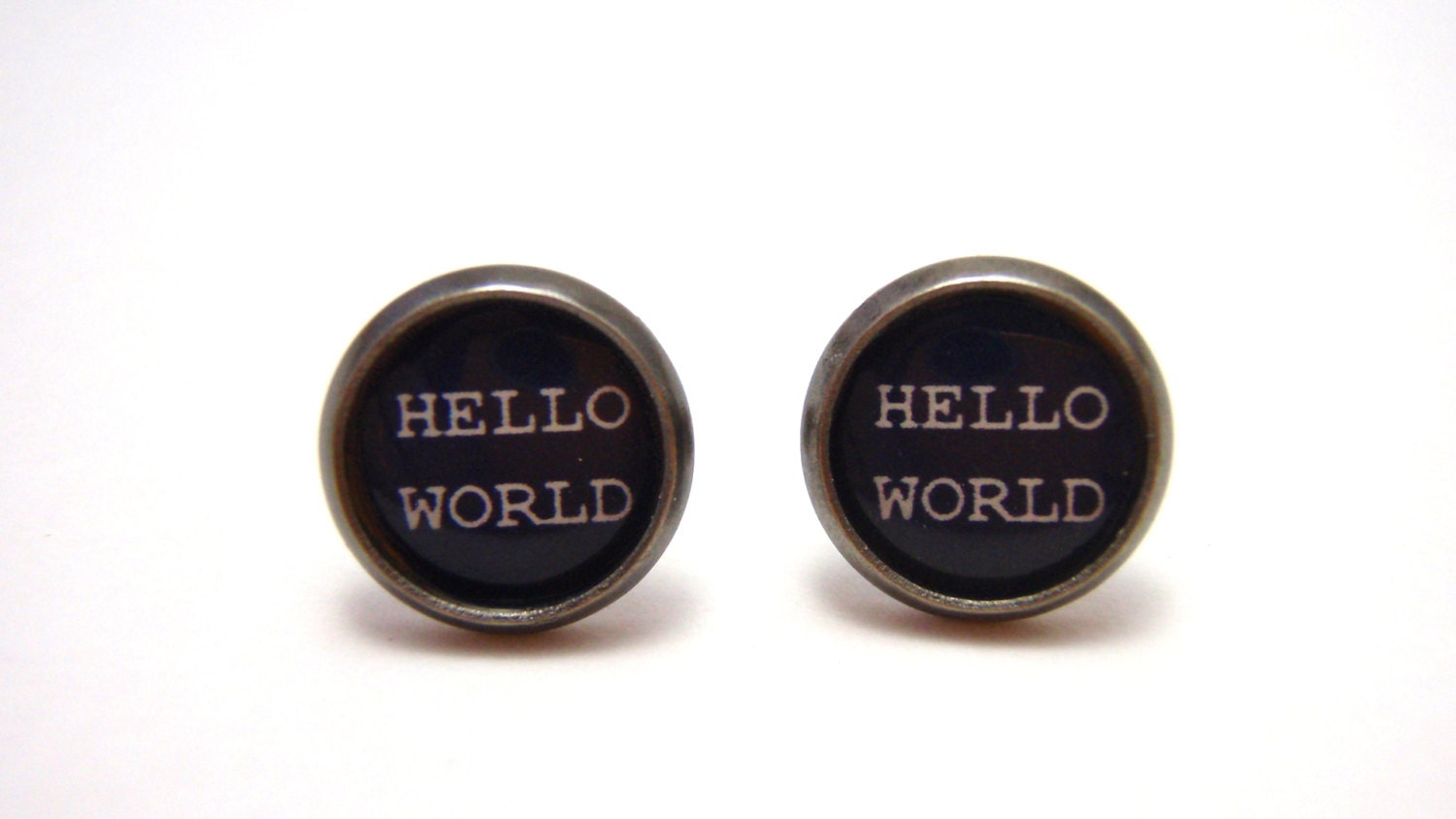 Computer Programmer Studs - Hello World code monkey post earrings - Geekery Geek Chic Techie - SMALL 10mm