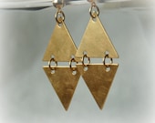 Tribal triangle earrings - brass and gold plated