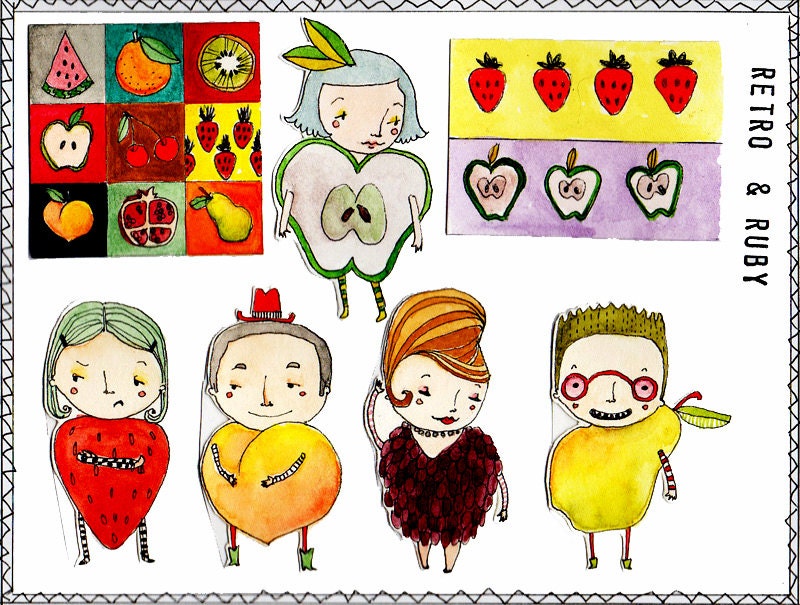 Tooty Fruity Valentine Handmade Sticker Set