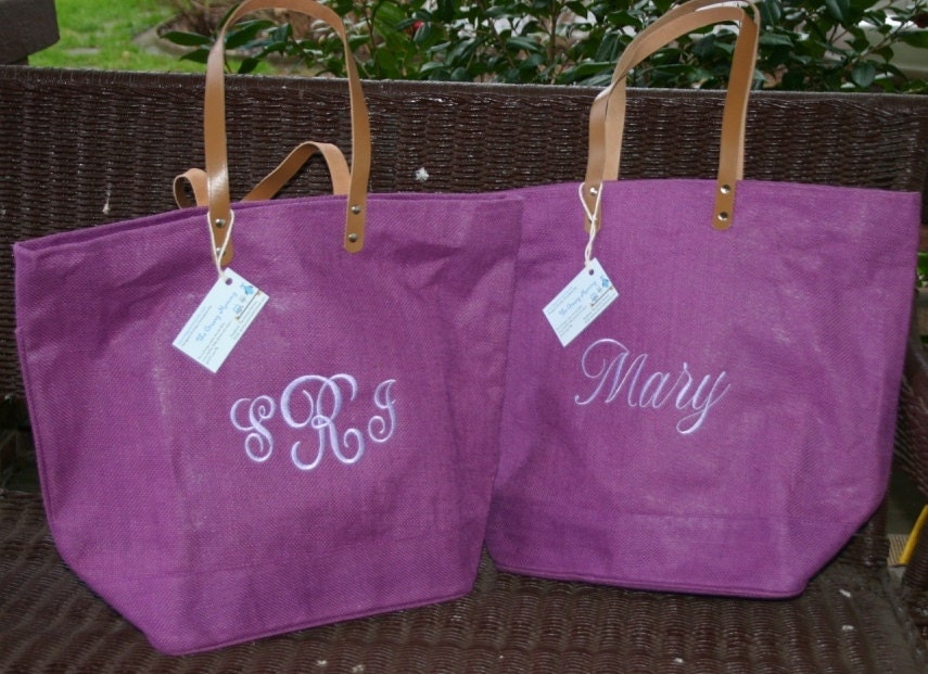 Magenta Monogrammed / Personalized Large Jute Tote Bag