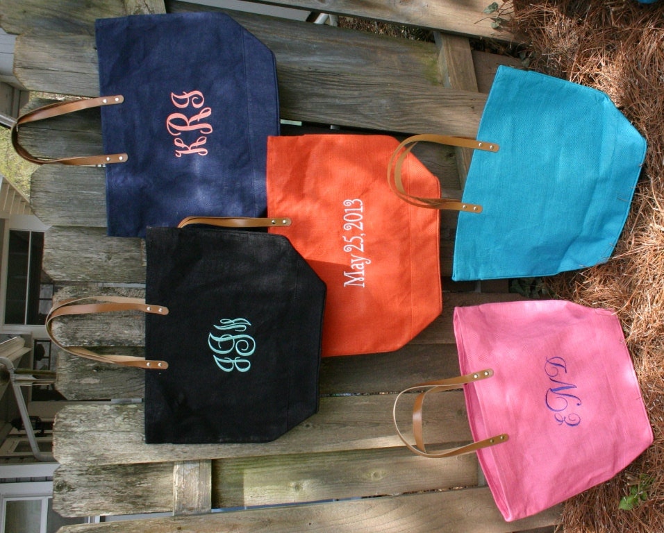 Monogrammed / Personalized Large Jute Tote Bag