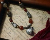 Ardis-  carnelian and pearl heart pendant necklace