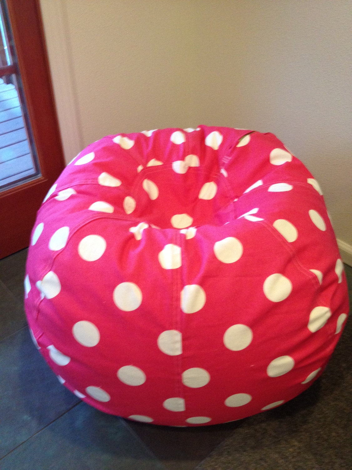 Hot pink and white large polka dot bean bag chair