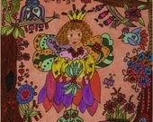 Fairy Print Folk Art Whimsical, KEEP LIMITLESS FAITH, Enchantment, Magic, Fantasy, Fairytale, Snail, Bird House, Butterfly, Flowers