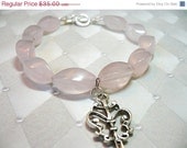 Sale 25% Off Charmed Rose Quartz and Filigree Key Bracelet