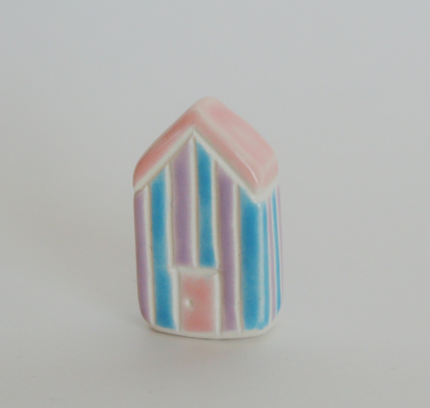 Little Clay House ceramic pottery miniature the little red door stripe Pink house collectible terrarium decor