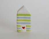 Little Clay House ceramic pottery miniature the little red door green white blue nautical usa collectible terrarium decor