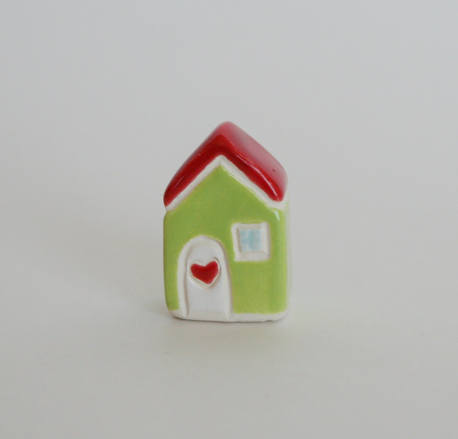 Little House Happy Cottage green red white Miniature Ceramic Clay