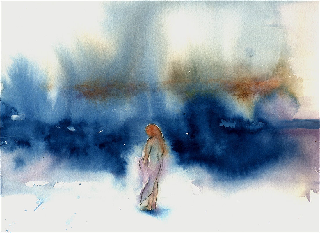watercolor print seascape figure- expressionist - alisapaints