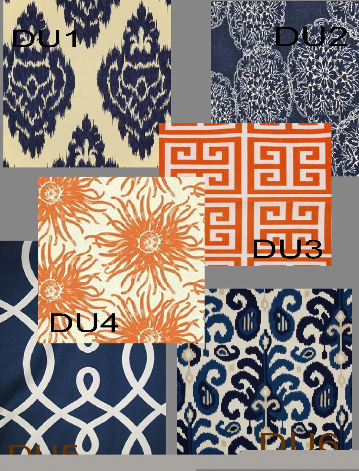 Custom Orange and Navy Drapes 50 inch x 108 inch - Lined
