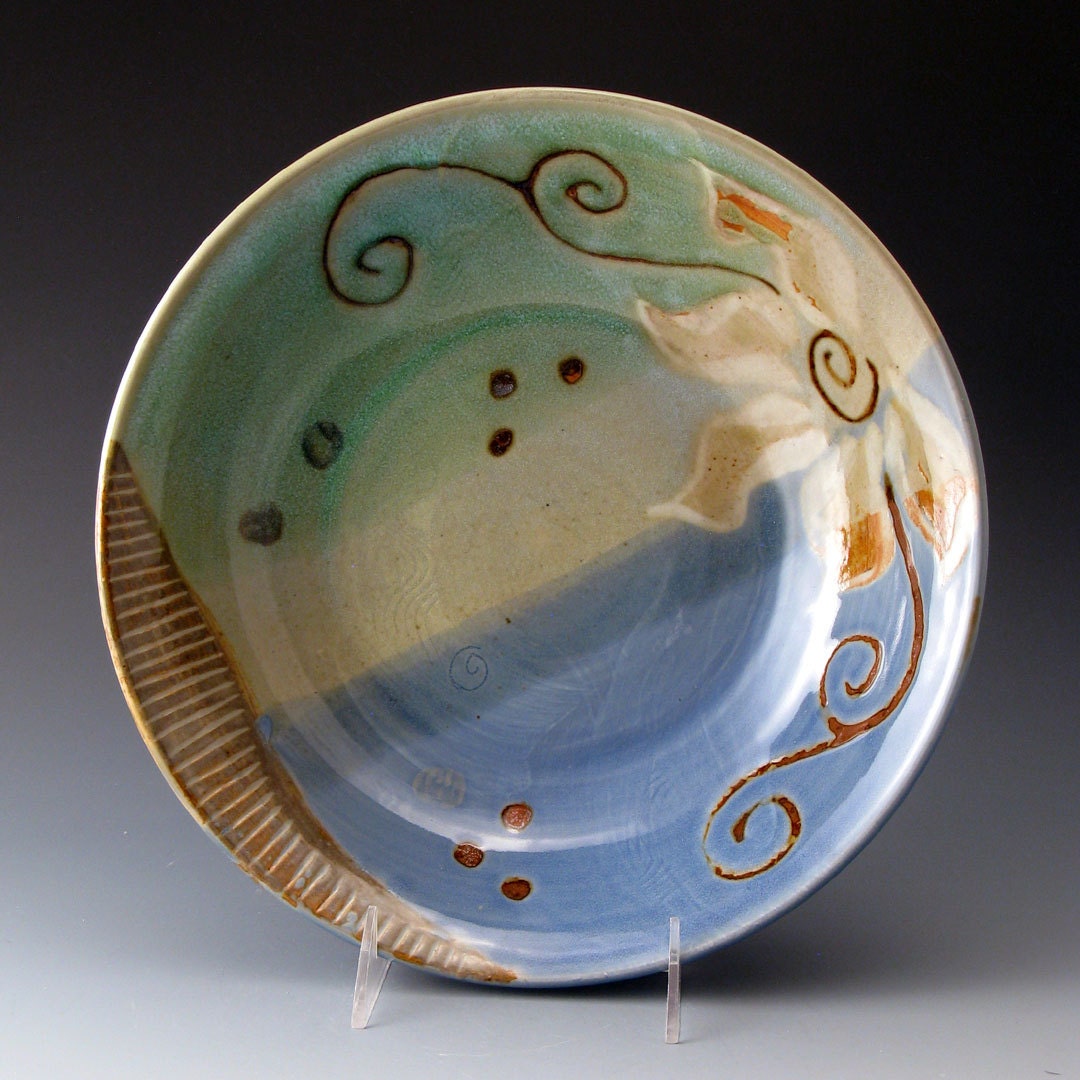 Serving Bowl with Flower Motif - Handmade Clay Bowl