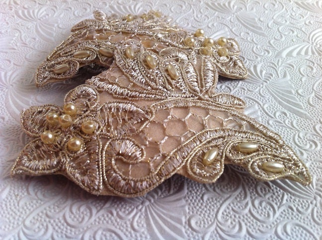 One ivory pearl and lace swirl barrette ponytail holder -  hair accessory all hair types occasions holiday wedding party