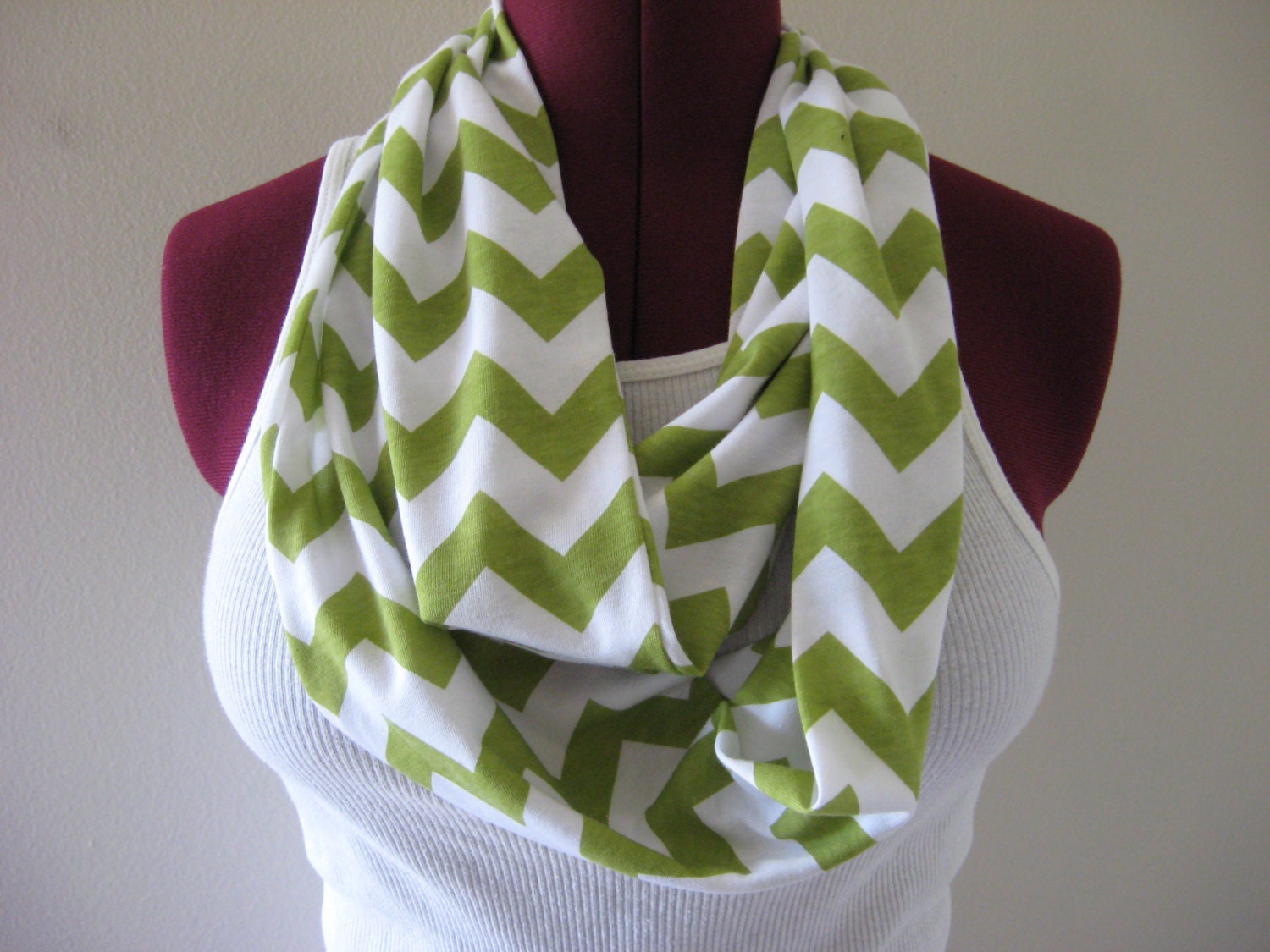 Infinity scarf in chevron, Olive green and white , extra long, chevron fashion
