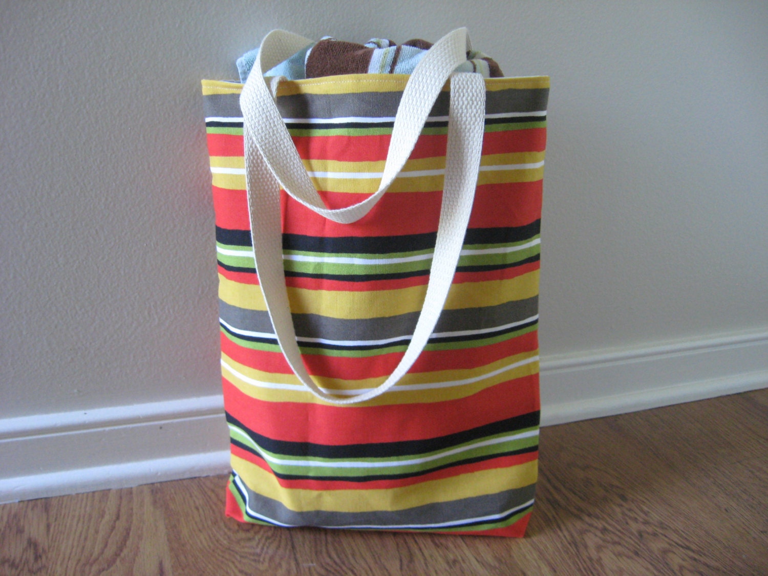 Small Beach Tote, Chevron Beach Bag, chevron tote bag in orange fiesta, READY TO SHIP