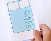 I Miss You  Card. I Miss You When You're Gone. Light Blue, Robin's Egg Blue, White. Folded Card.